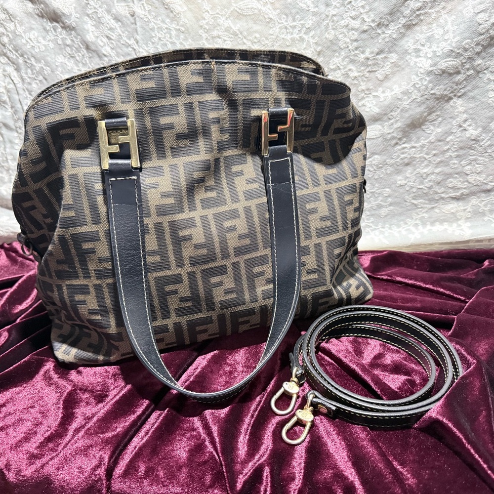 Fendi zucca black and  Brown two way  Bag